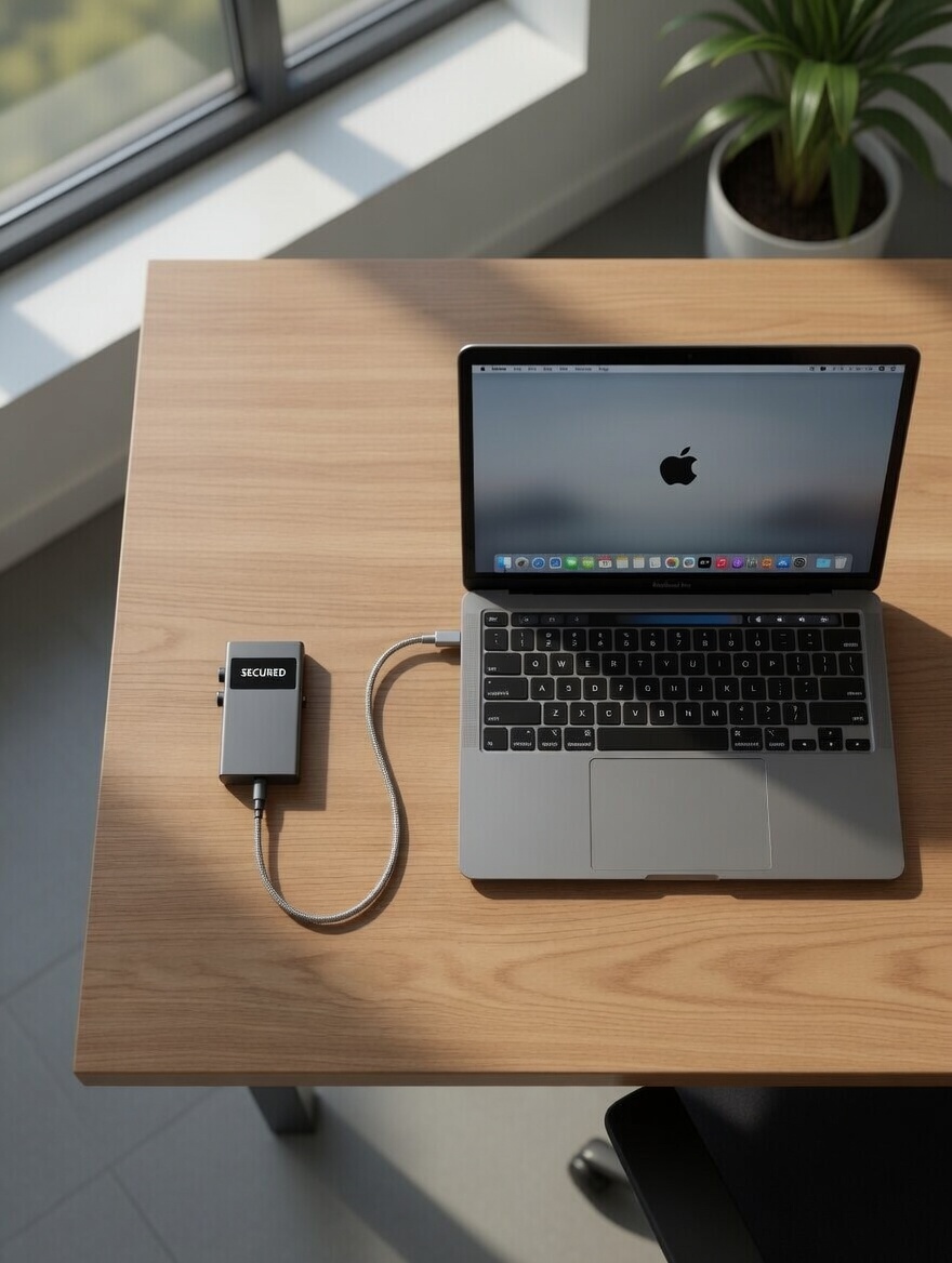 Silverpathian hardware wallet connected to MacBook